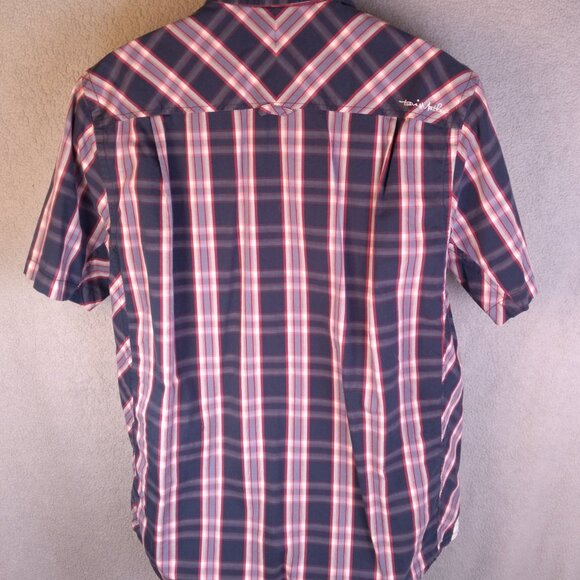 Travis Mathew Men’s Plaid Button-Up Shirt Large Short Sleeve Navy Red - Picture 3 of 16